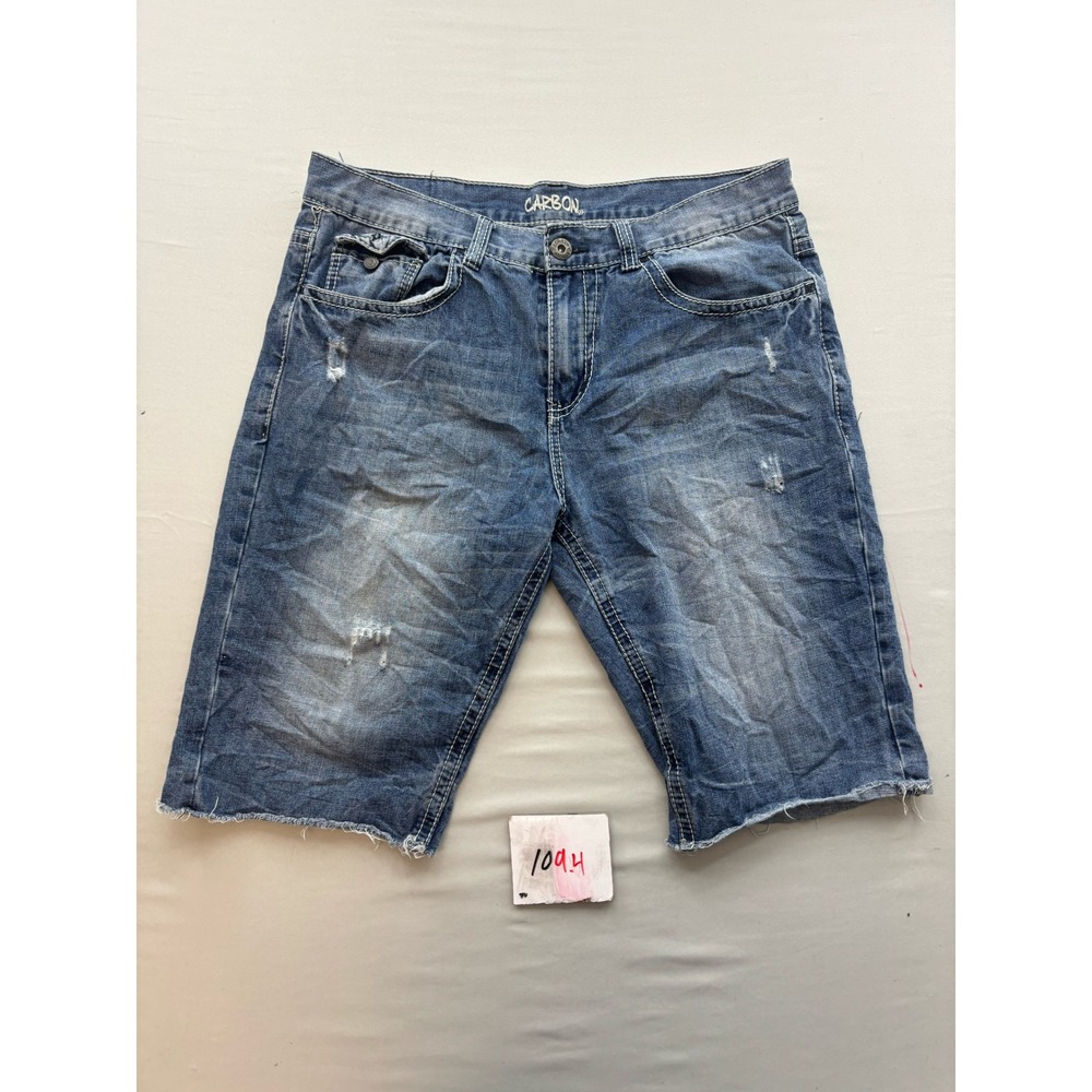 Carbon Mens Distressed Denim Shorts Medium Wash Frayed Hem Size 34